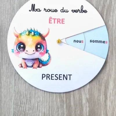 Ma roue du verbe être au présent écriture DYS en couleurs